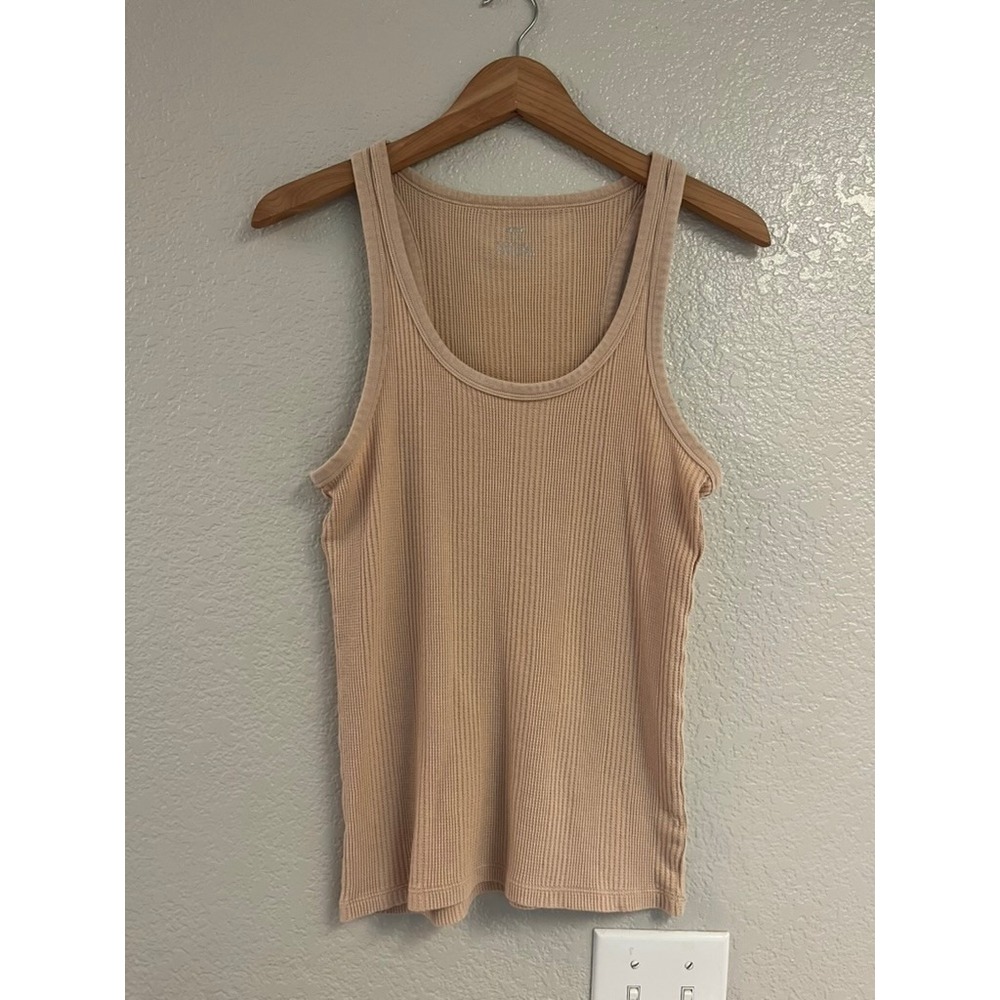 Aerie Tan Waffle Knit Racerback Tank Top Scoop Neck Beige Large